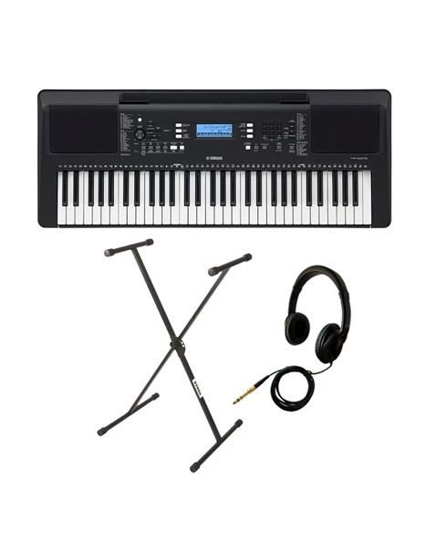PSR-E373 Portable Keyboard with STRIX by QUIKLOK Stand and Headphones Βundle