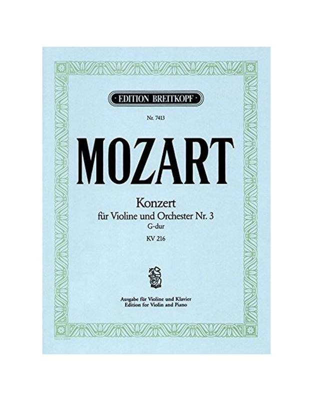 Wolfgang Amadeus Mozart - Concerto N.3 G-dur KV 216 For Violin / Εκδόσεις Breitkopf 