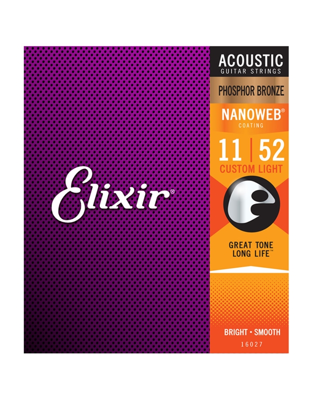 ELIXIR 16027 ''Nanoweb'' Custom Light Phosphor Bronze Acoustic Guitar Strings
