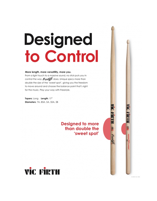 VIC FIRTH FS55A American Concept Freestyle 55A  Wood Drum Sticks