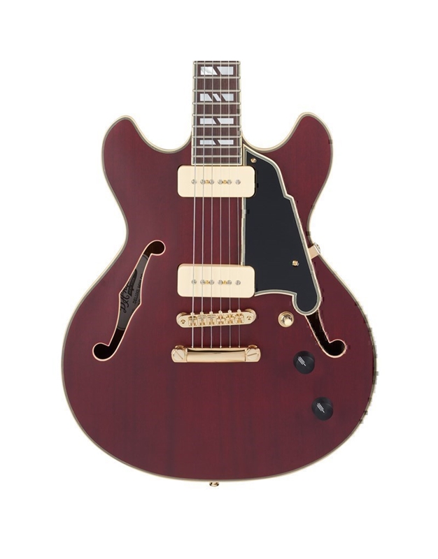 D' ANGELICO Deluxe Mini DC Satin Trans Wine Electric Guitar