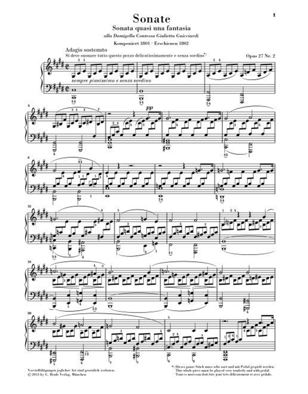 BEETHOVEN Sonata op.27 N.2 C#min. Moonlight/ Εκδόσεις Henle Verlag- Urtext