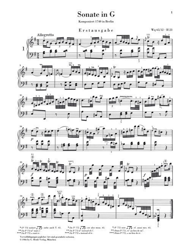 Carl Philipp Emanuel Bach - Piano Sonatas - Selection Vol I/ Henle Verlag Editions - Urtext