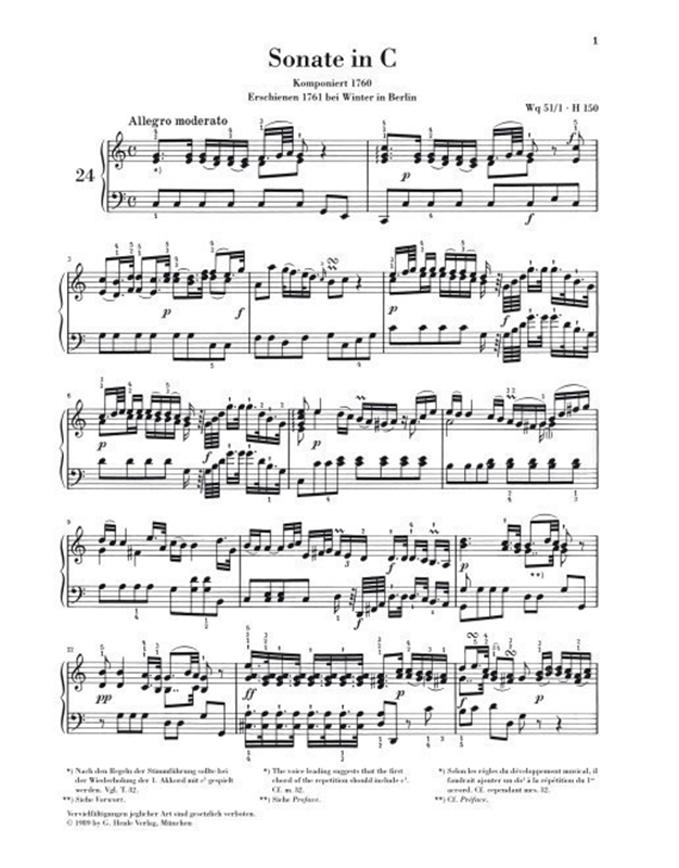 Carl Philipp Emanuel Bach - Piano Sonatas Selection Volume III/ Henle Verlag Editions- Uptext