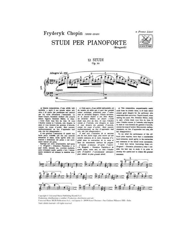 Frederic Chopin - Studi per pianoforte / Εκδόσεις Ricordi
