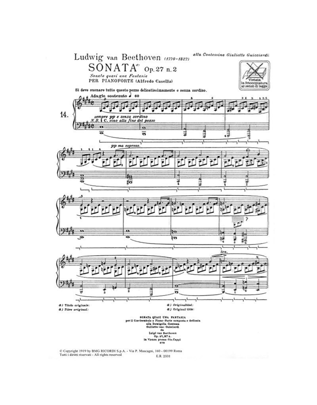 L.v.Beethoven - Sonata Op.27 n.2 per pianoforte / Εκδόσεις Ricordi