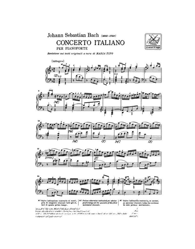 J. S. Bach - Concerto Italiano per pianoforte / Ricordi editions