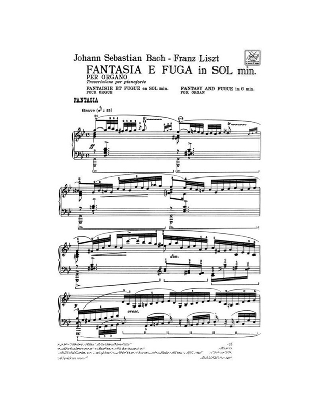 Bach/Liszt - Fantasia e fuga in Sol minore per organo (trascrizione per pianoforte) / Ricordi editions