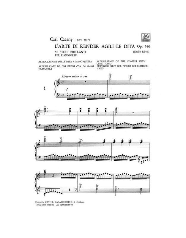 Czerny - L' arte di render agili le dita - 50 studi brillanti op. 740