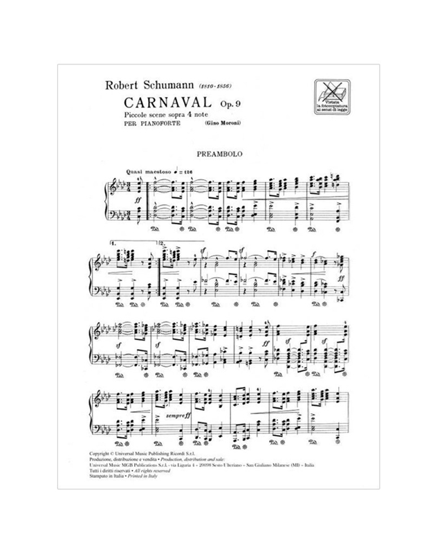 Robert Schumann - Carnaval piccole scene sopra 4 note op. 9 per pianoforte / Ricordi editions