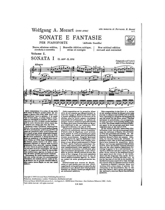 W.A.Mozart - Sonate e fanatsie per pianoforte Vol. I / Εκδόσεις Ricordi