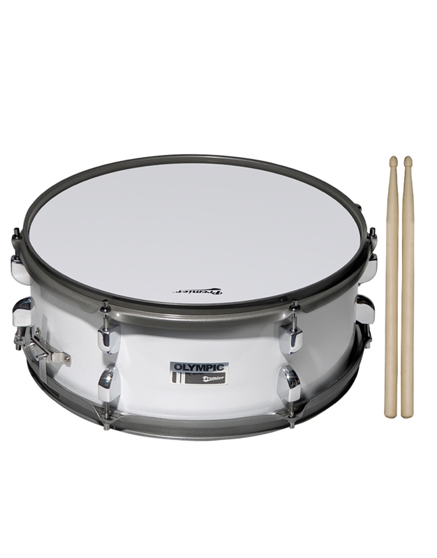 PREMIER Olympic 615055W White Snare Drum 14'' x 5.5" with Carrier and Sticks