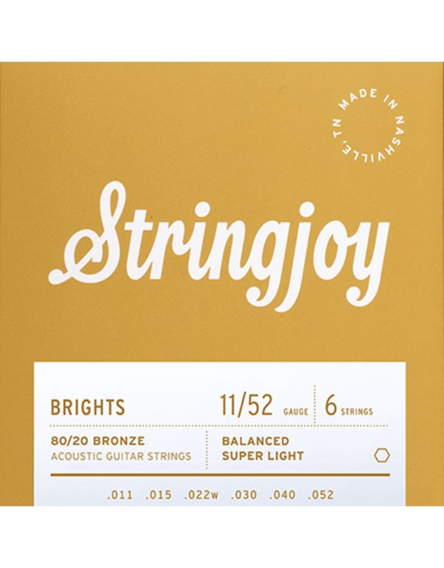STRINGJOY SJ-BB1152 Brights 80/20 Bronze Acoustic Guitar Strings (11-52)