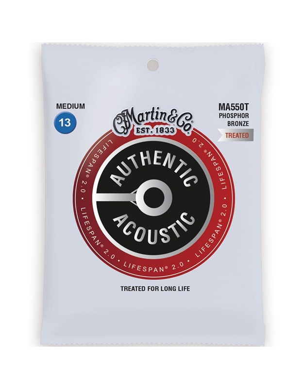 MARTIN MA550T Lifespan Treated Phosphor Bronze Authentic Acoustic Guitar Strings (013-56)