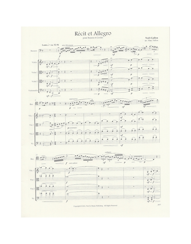 Gallon Noel - Recit et Allegro, Quintet (Score And Parts)