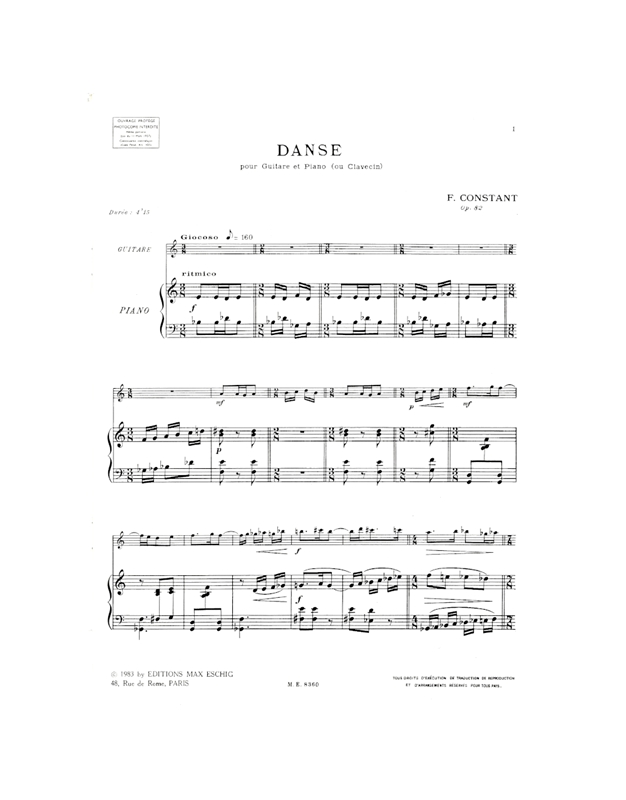 Constant Franz - Danse, Pour Guitare & Piano Ou Clavecin