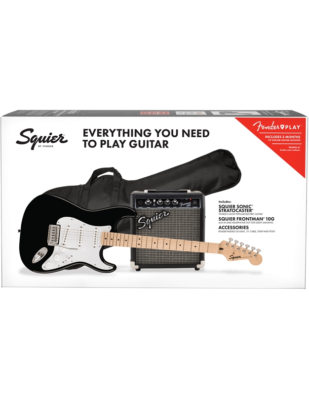 FENDER Squier Sonic Stratocaster MN BLK w/ Gig Bag, Frontman 10G Electric Guitar Pack