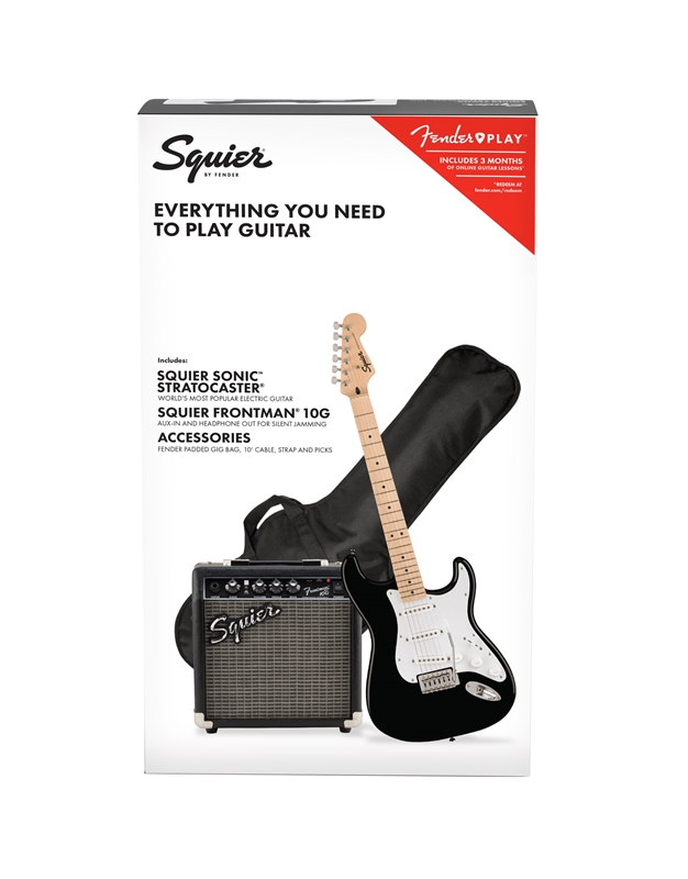 FENDER Squier Sonic Stratocaster MN BLK w/ Gig Bag, Frontman 10G Πακέτο Ηλεκτρικής Κιθάρας