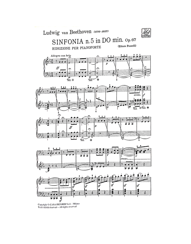 L.V.Beethoven - 5a Sinfonia in Do minore op. 67 Riduzione per pianoforte / Ricordi editions