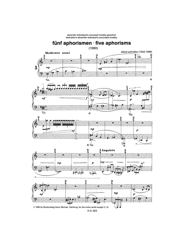 Schnittke Alfred - Five Aphorisms, For Piano Solo