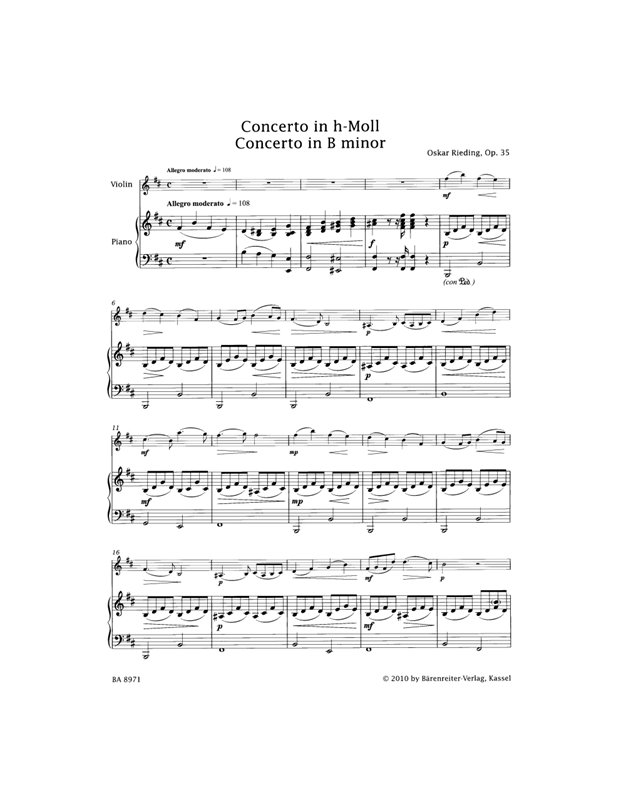 Rieding Oscar - Concerto in B Minor Op.35, For Violin & Piano