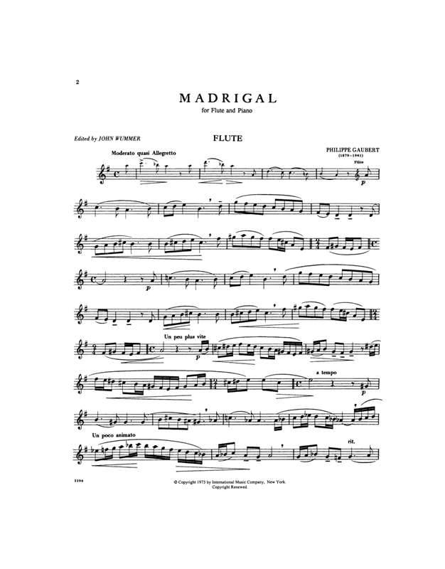 Gaubert Philippe - Madrigal, For Flute & Piano