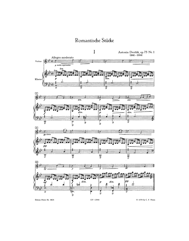 Dvorak Antonin - Romantische Stucke (Romantic Pieces) Op.75, For Violin & Piano