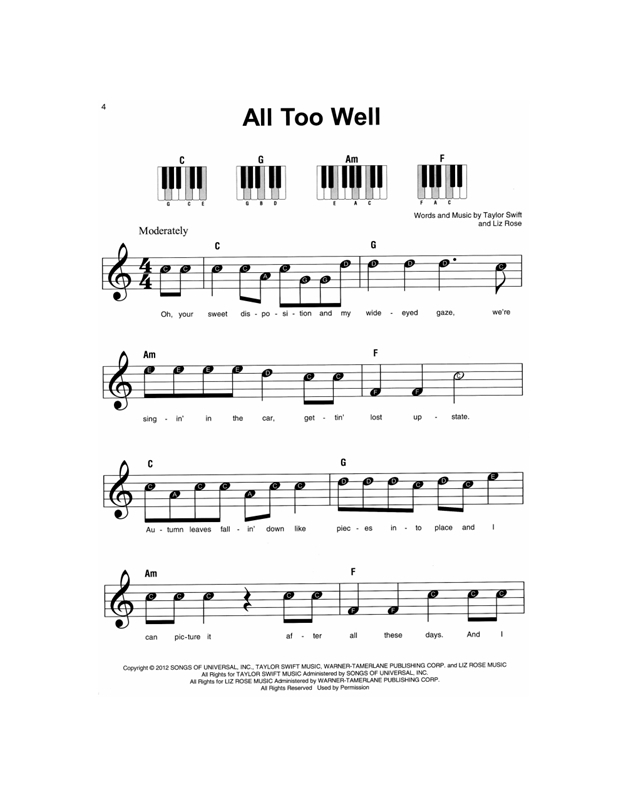 Taylor Swift - Super Easy Songbook (30 Simple Arragements For Piano)